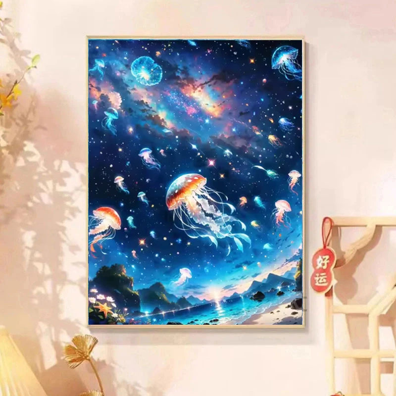 DIY Fairy Dust Diamond Painting Jellyfish Animal Picture of Rhinestones Full Crystal Diamond Mosaic Art Needlework Home Decor