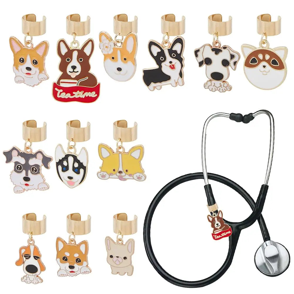 12Pcs Dog Stethoscope Charms 1-1.4 Inch Alloy en Retriever Stethoscopes Tag Pendant ID Name Tag Charm Shiba