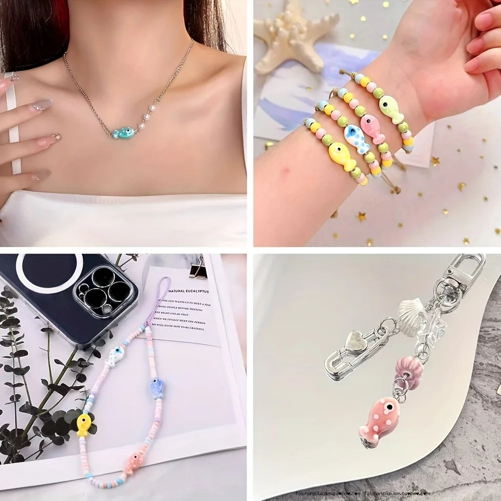 38pcs Fish-shaped Ceramic Beads Handcrafted DIY Jewelry Making Accessories