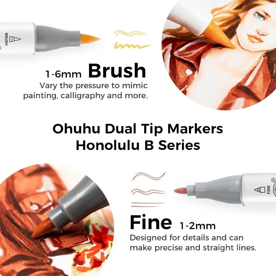 24 Skin-Tone Colors Alcohol Markers for Sketch Art and Coloring