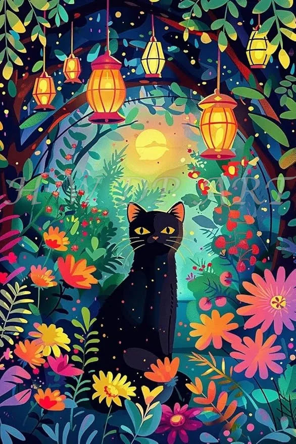 100% Fairy Dust Diamond Painting Kits Black Cat Square Diamond Embroidery