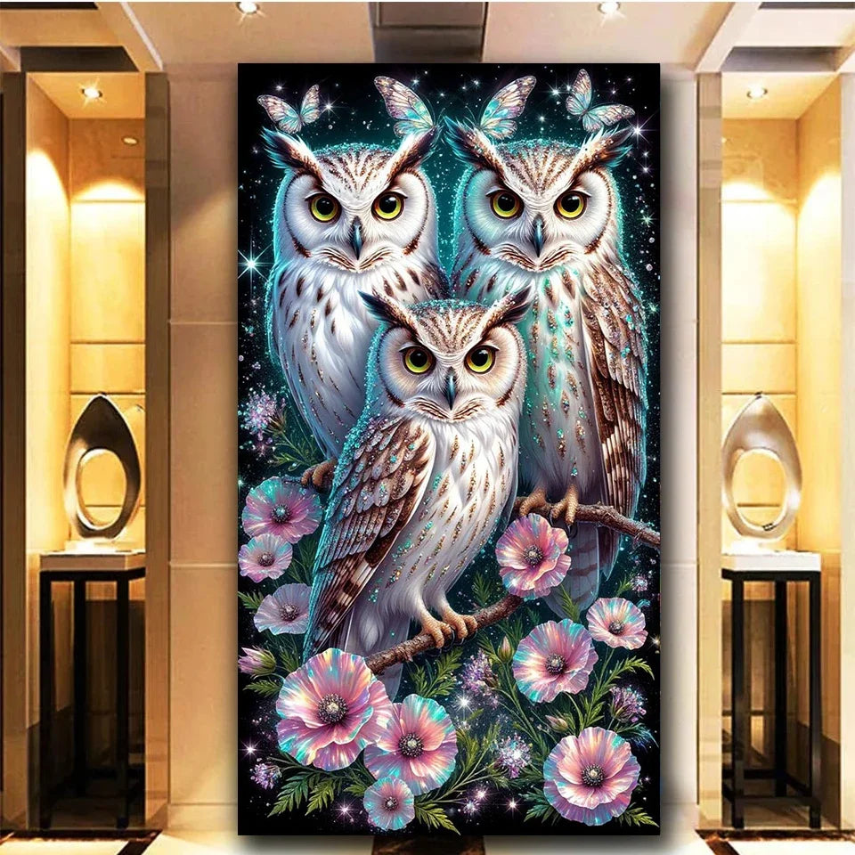 Vibrant Owl Good friend Flowers Diamond Painting Large Diy Diamond Mosaic Full Square Round Diamond Art Animal Home Decor