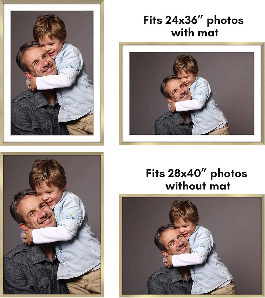 28x40 Poster Frame with Plexiglass - Thin Border Gold Frame for Wall - Display 24x36 or 28x40 Photos