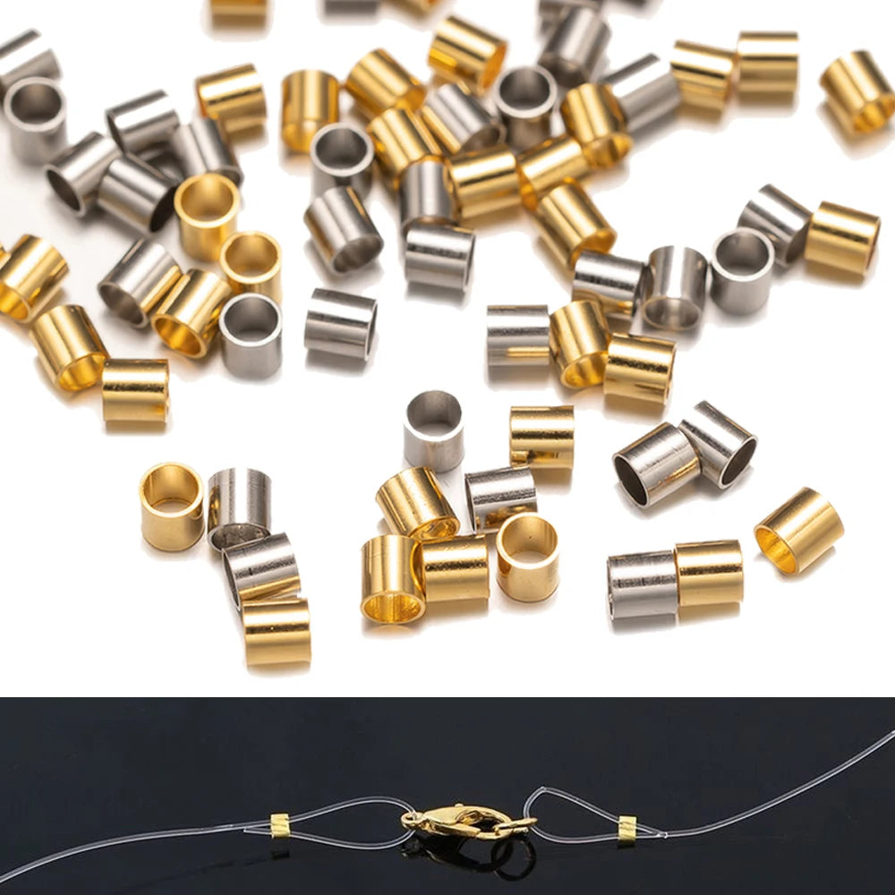 100pcs Stainless Steel, Tube Beads Spacer End Stopper Cap For DIY Jewelry Making