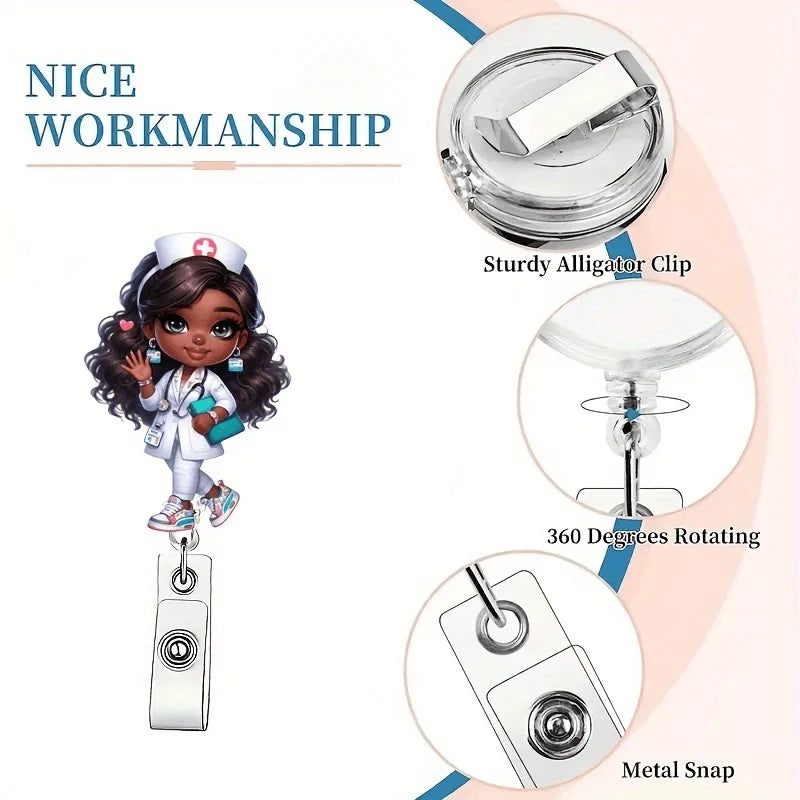 Medical Profession Badge Reel. Cute cartoon nurse design for office, teachers & healthcare staff.