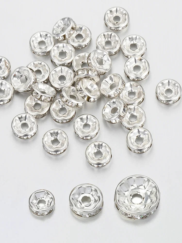 100pcs Silver Color Crystal Rhinestone Spacer Loose Beads Jewelry