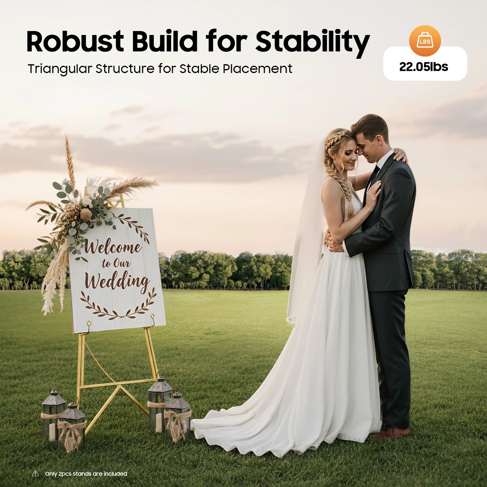 2 Pack Portable Art Gold Easel Stand for Wedding Sign & Poster