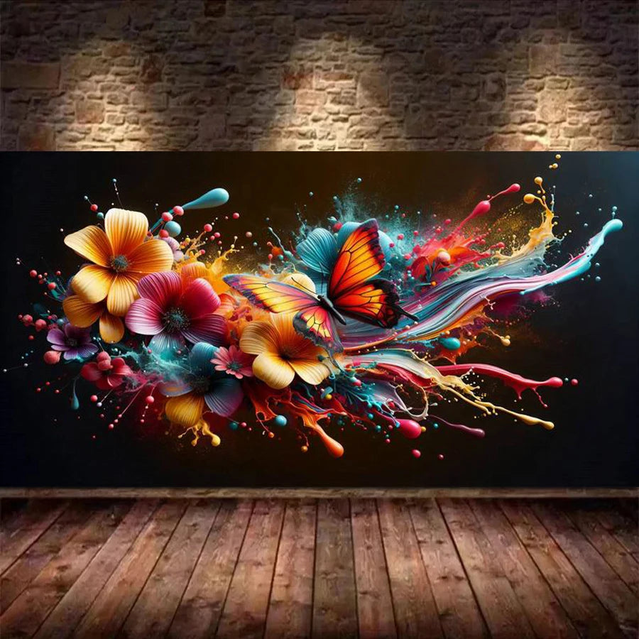 Colorful Butterfly Flowers Large Size DIY Diamond Arts Painting Kits.
