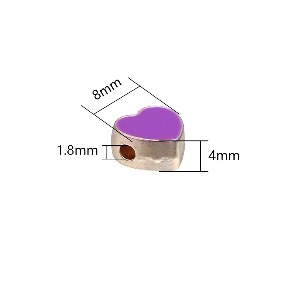 10pcs/Lot 8mm Alloy Double Sided Love Heart Enamel Beads for Jewelry Making Charms Loose Spacer Beads DIY Bracelet Necklace