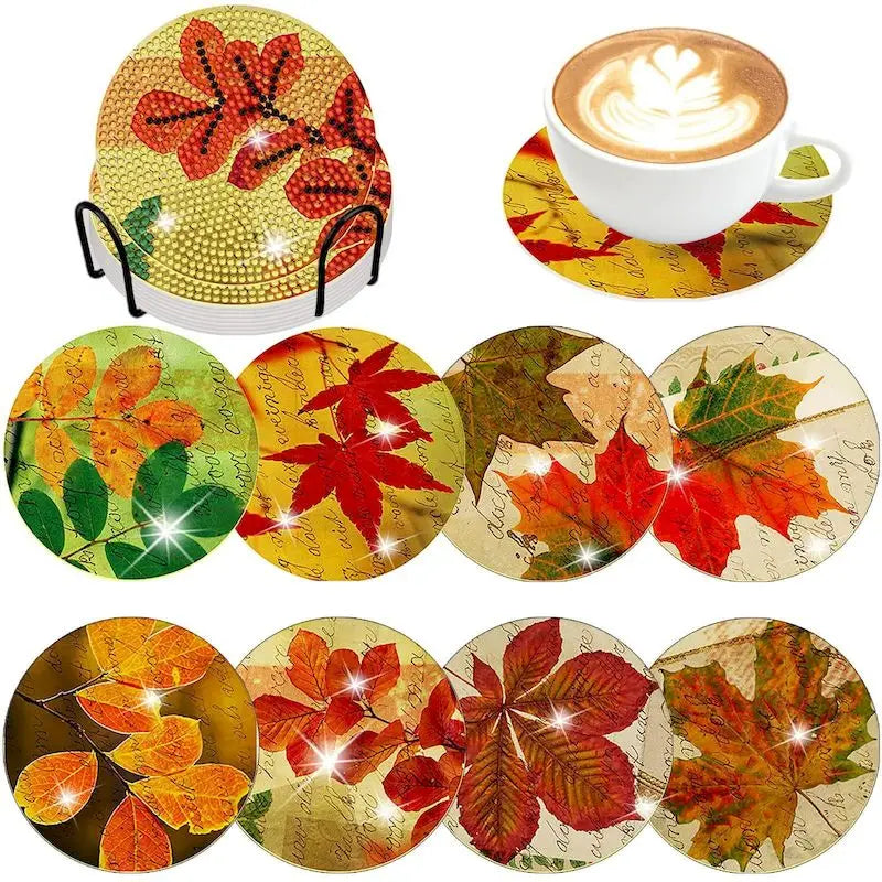 8pc/Sets DIY Diamond Art Coaster Kits for Adults, Kids and Beginners.
