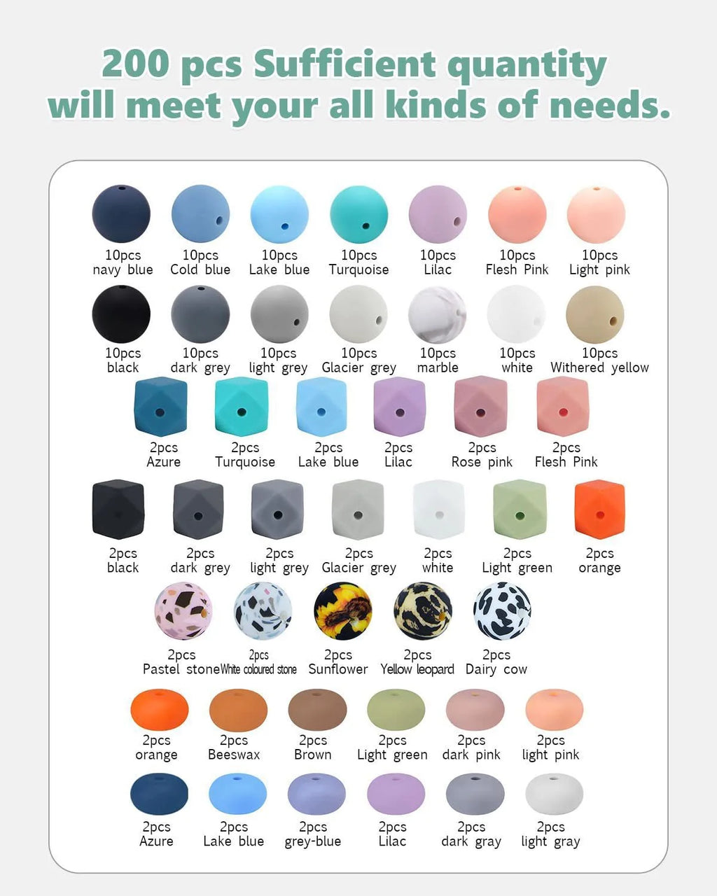 225Pcs Rubber Beads with keyring DIY Set Elastic Silicone Beads