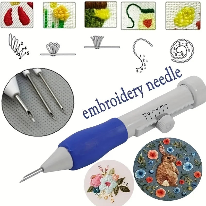 1PC Adjustable Magic Embroidery Pen Set with 3 Needles, Threader, Scissors,
