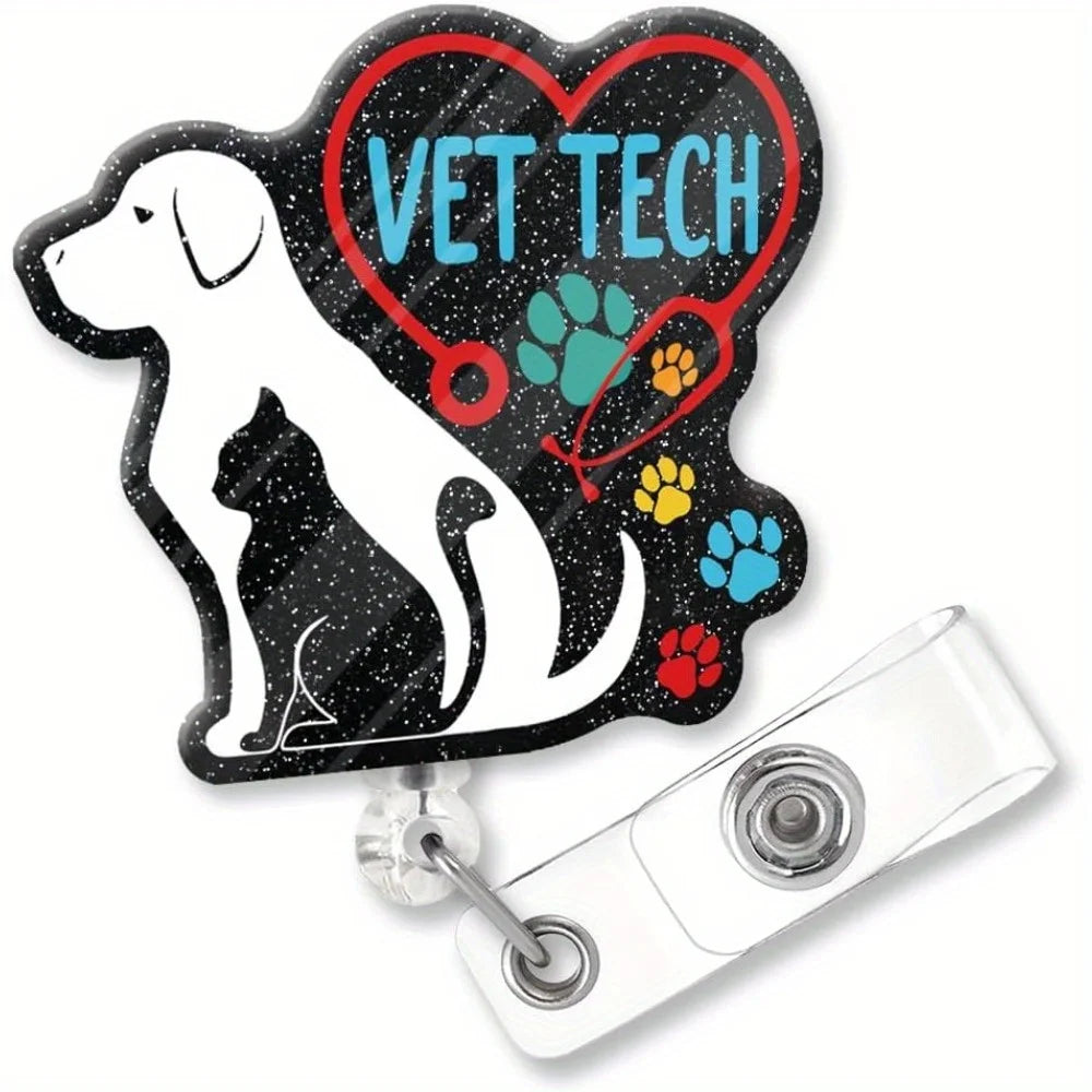 Flashing vet tech badge clip with shark design. Perfect for veterinary students and professionals.