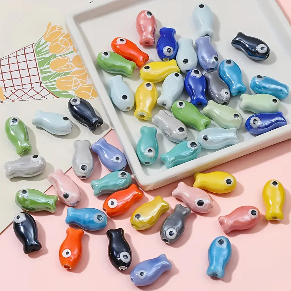 38pcs Fish-shaped Ceramic Beads Handcrafted DIY Jewelry Making Accessories