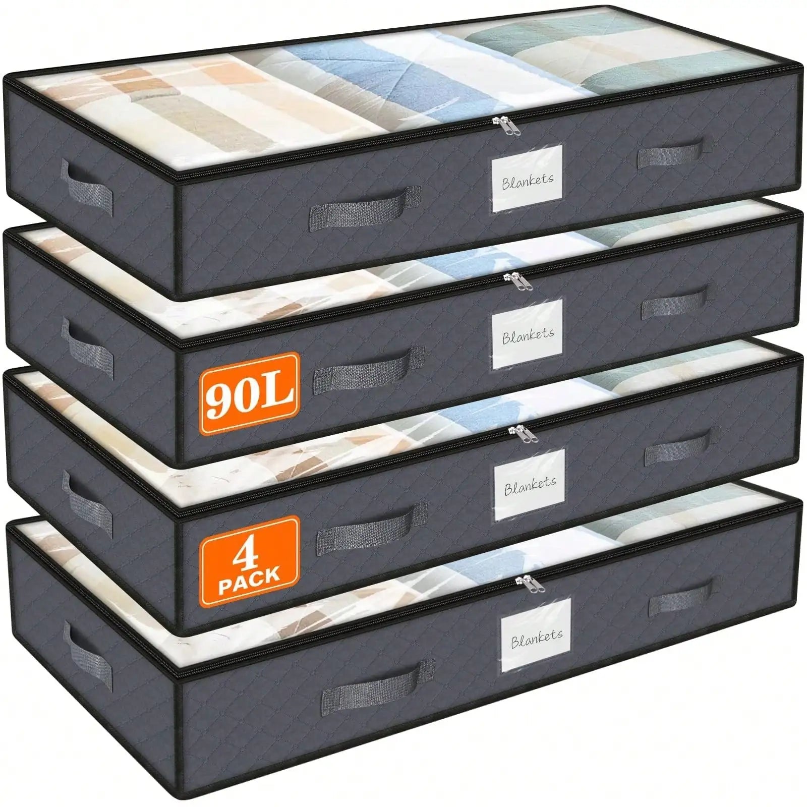 4PCS 90L Under Bed arts and crafts Storage Bins Clear Top Foldable Closet Organizer