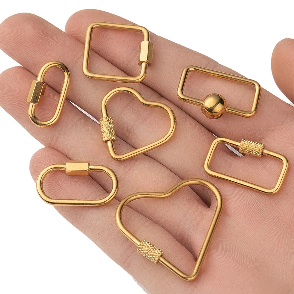 5pcs Stainless Steel Oval Star Buckle Carabiner Screw Lock Clasps For DIY Key ring