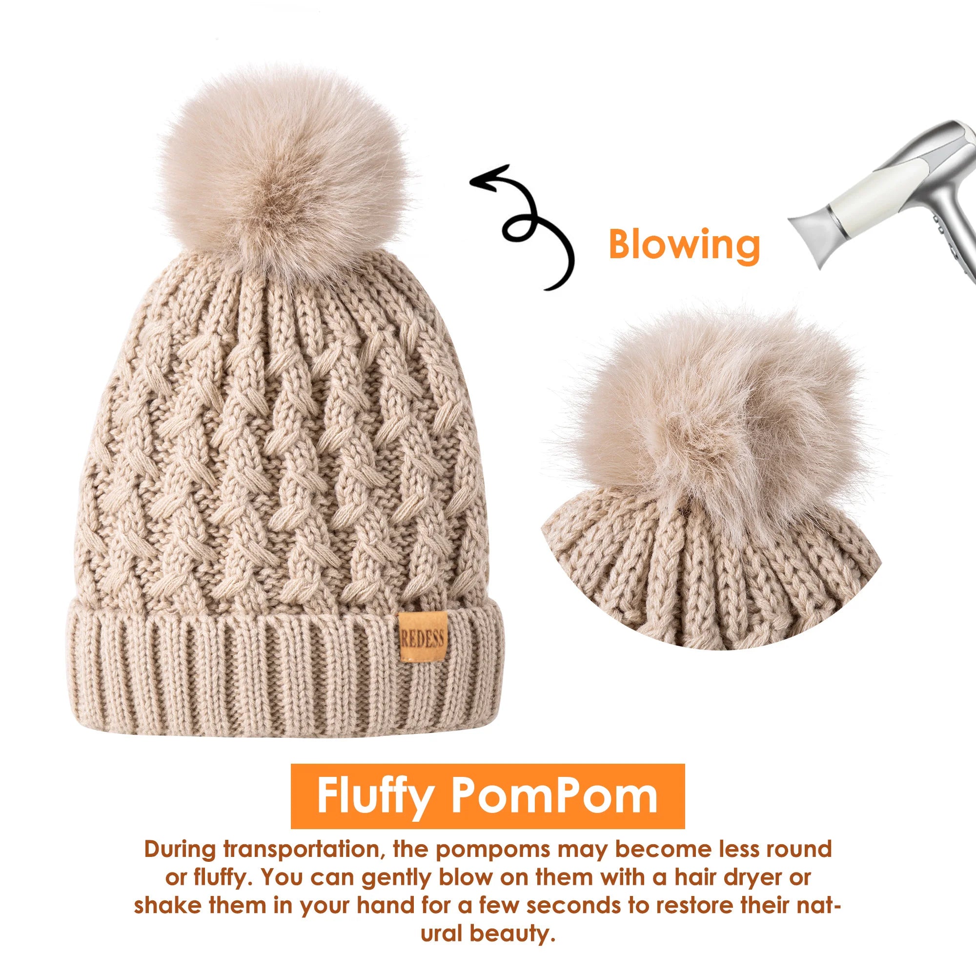 Womens Winter Beanie Hat Touchscreen Gloves Long Neck Scarf Set