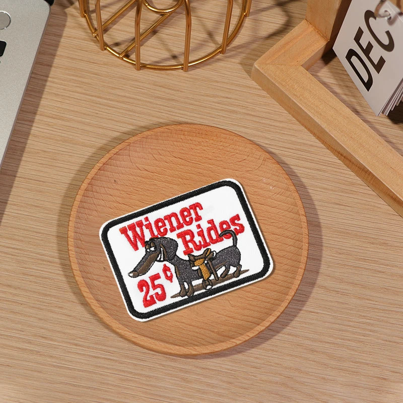 5pcs Wiener Rides 25¢ Funny Dog Iron-On Patches.