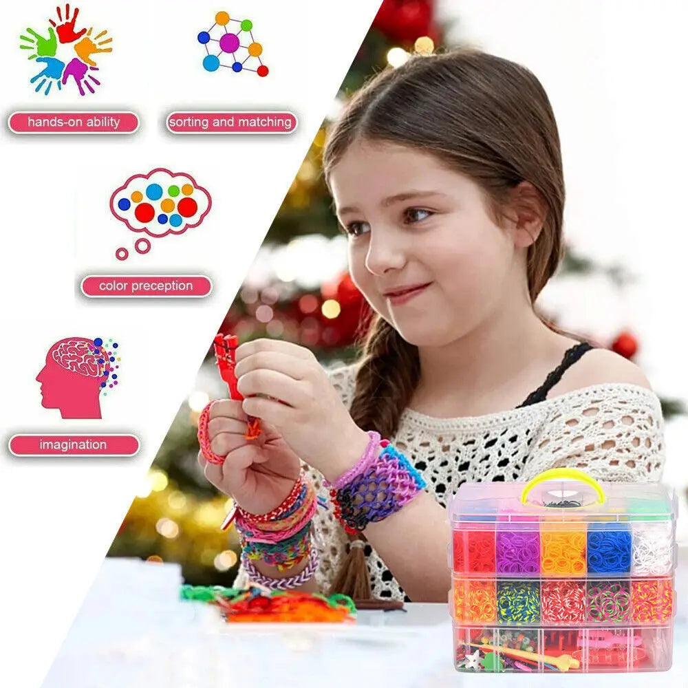 15000/4500Pcs Kit Box+ Rubber Loom Bands Children Mult-color Make Woven Bracelet Rainbow Rubber Bands for Bracelets