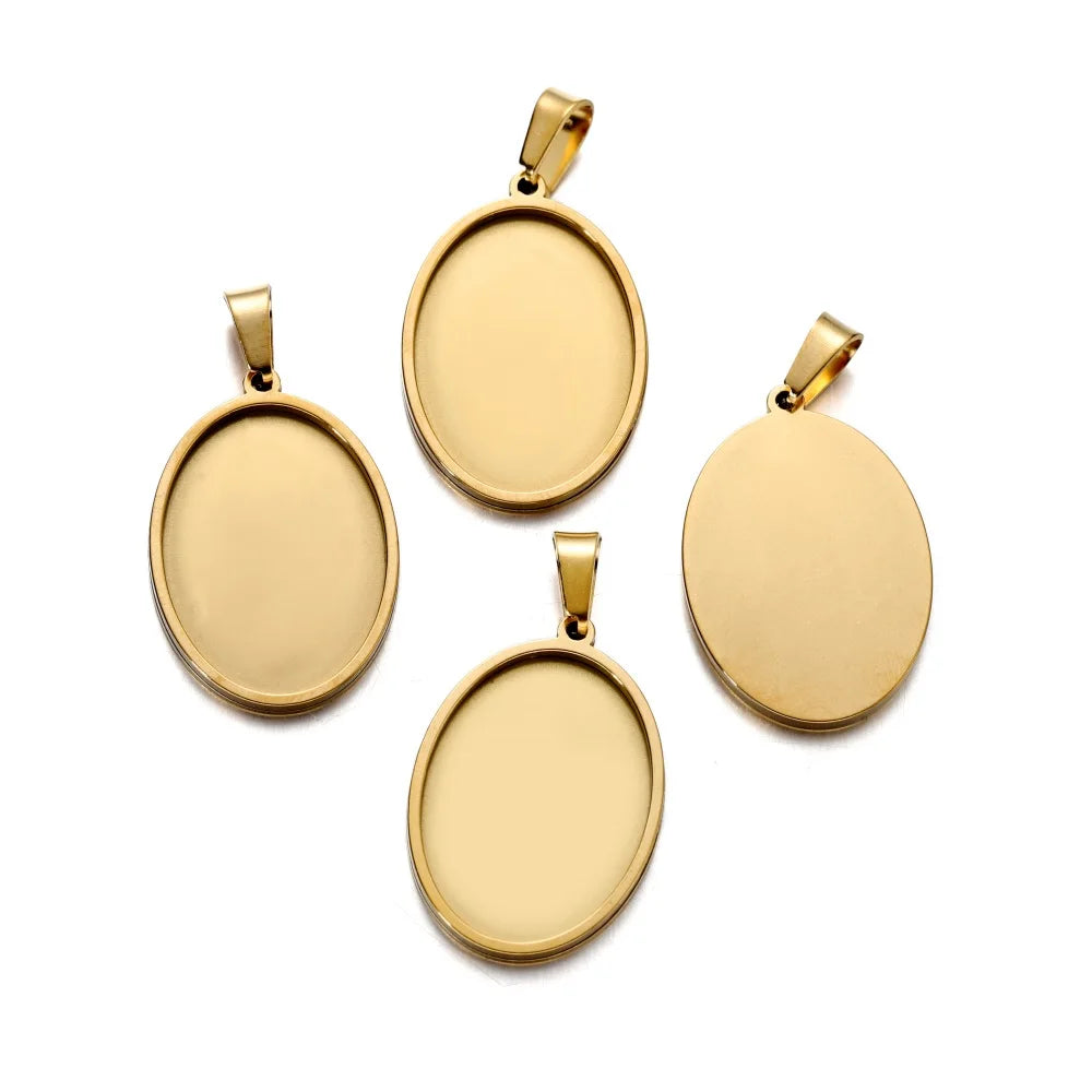 5pcs Stainless Steel Oval Pendant Cabochon Base Setting Tray Blank