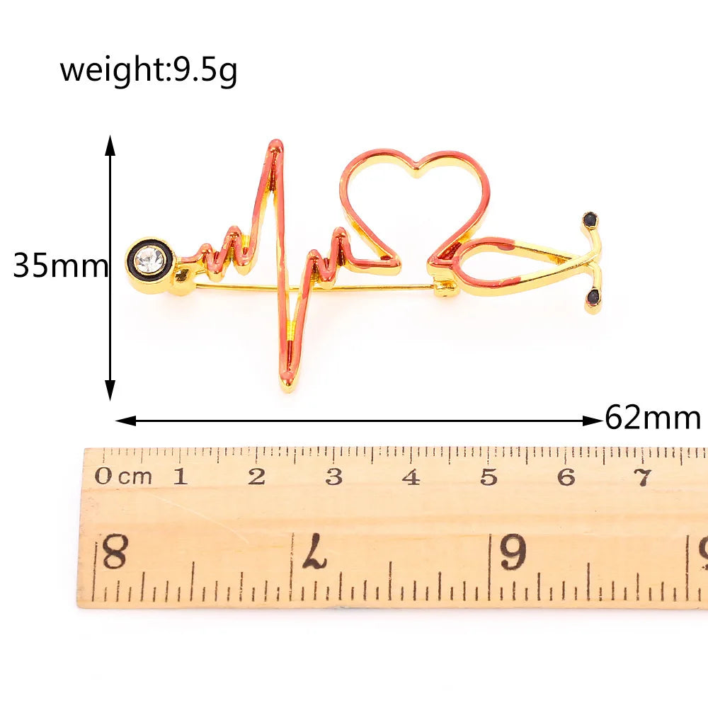 New Medical Medicine Brooch Pin Stethoscope Electrocardiogram Microscope Heart Shaped Pin Nurse Doctor Backpack Lapel Jewelry