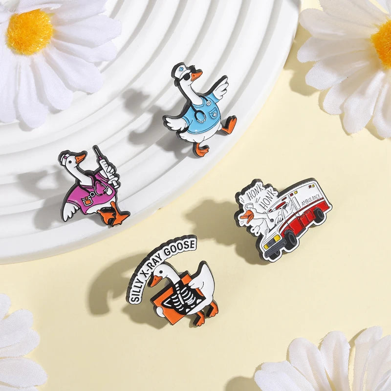 Medical Goose Brooch Enamel Pin Goose Doctor Stethoscope Syringe Silly X-Ray Goose Brooches Lapel Badge Jewelry Gift for Friends