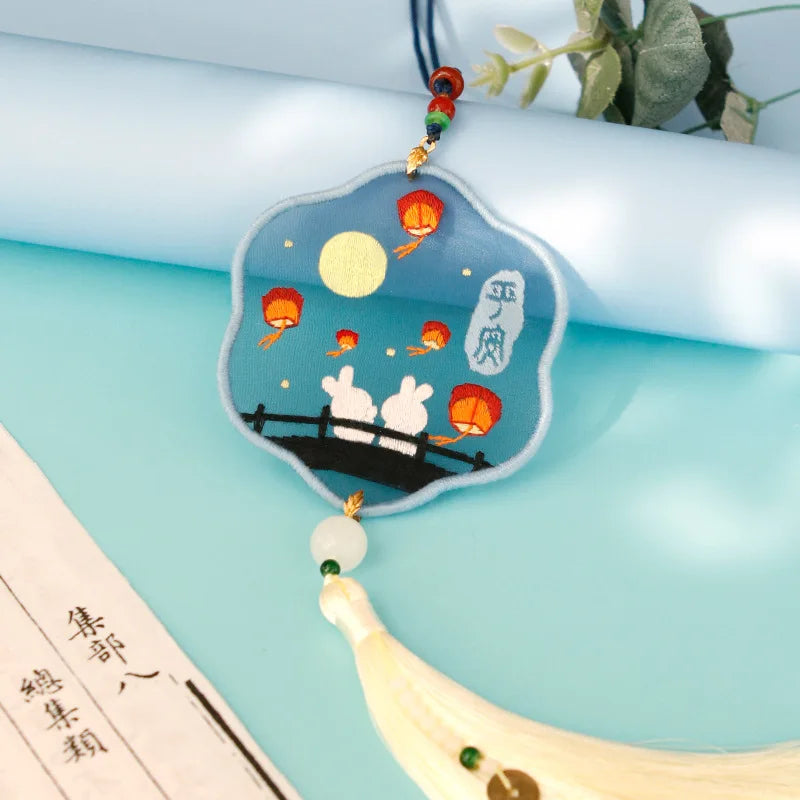 Car Pendant Needlepoint for Beginner Handmade, DIY Needlework Easy Embroidery Kit Sewing