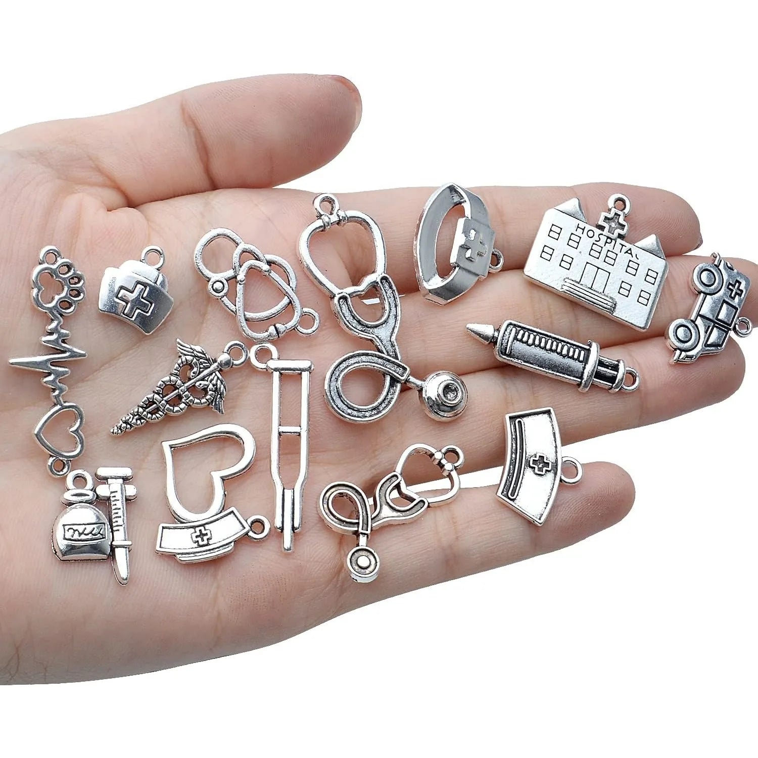 100g Medical Charms Alloy Hospital Charms Stethoscope Syringe Nurse Cap