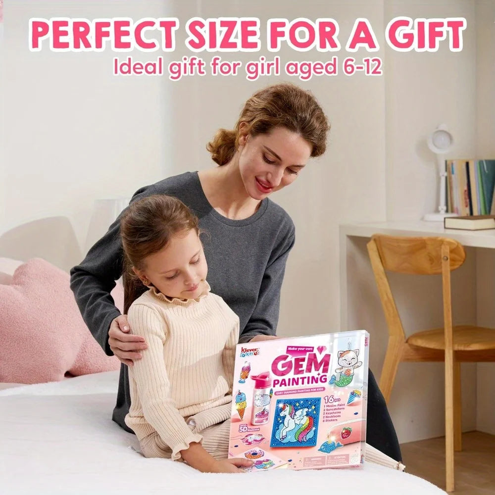 16 Projects Gem Painting Kits Diamond Gem  with 5D Gem for Girls Ages 6-12