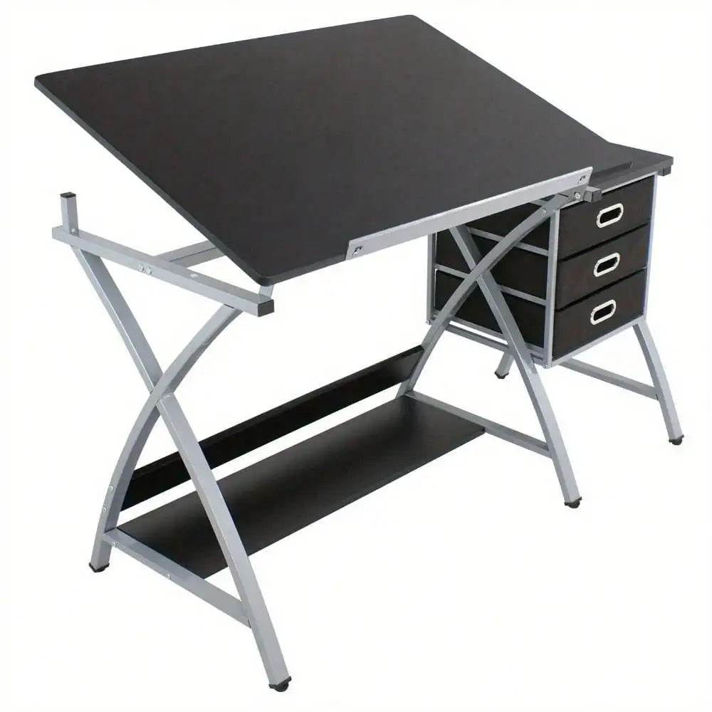 MDF Drafting Table Drawing Desk Art Hobby Folding Adjustable w/ Stool & Drawers