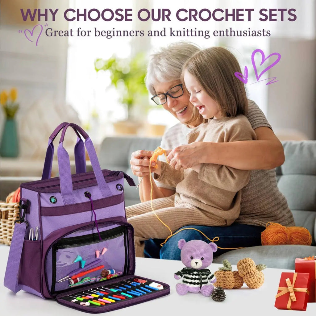 74-Piece Crochet Kit for Beginners with Storage Bag, Yarn, Hooks