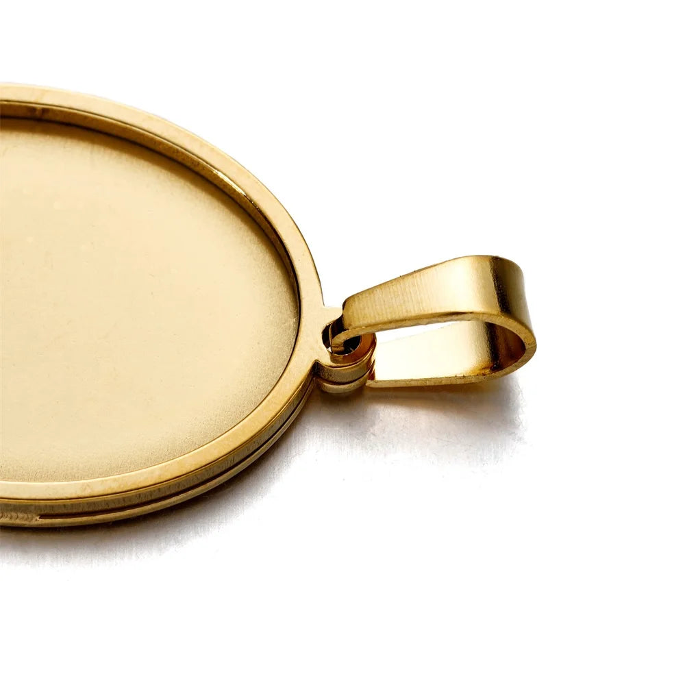 5pcs Stainless Steel Oval Pendant Cabochon Base Setting Tray Blank
