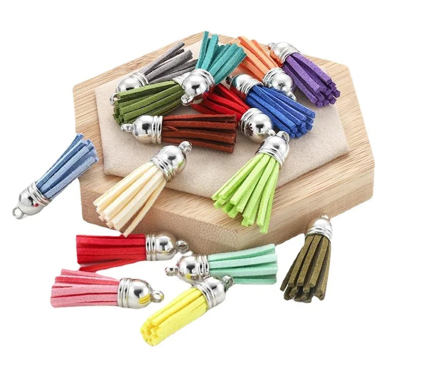 10pcs 36mm Leather Tassel Charms Straps, Suede Tassels DIY Jewelry Accessories
