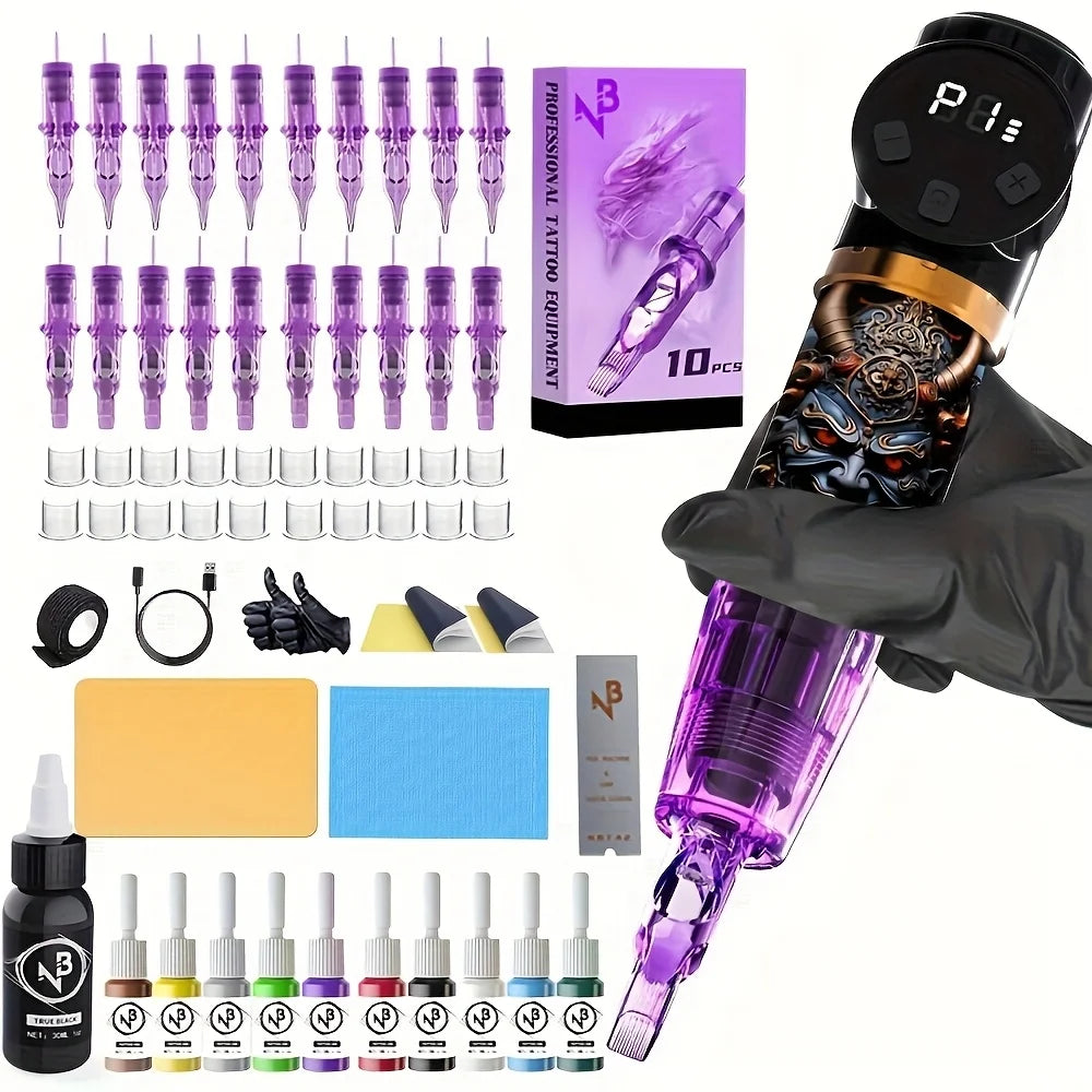 Tattoo Pen Set, 1500mAh Battery USB Charging, 20 Needles, 11-color 20 Tattoo Cups,