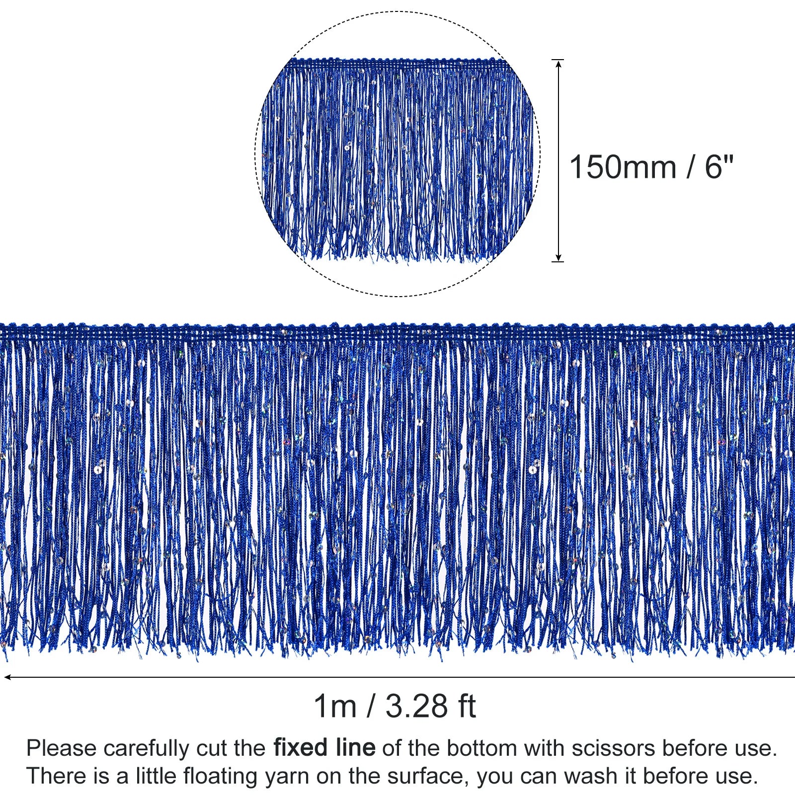 1Yard/5.5Yard of 15cm Sequin Fringe Trim Sparkling DIY Fringe Tassel Trim Ribbon for Costume Clothes DIY Sewing Craft Decoration