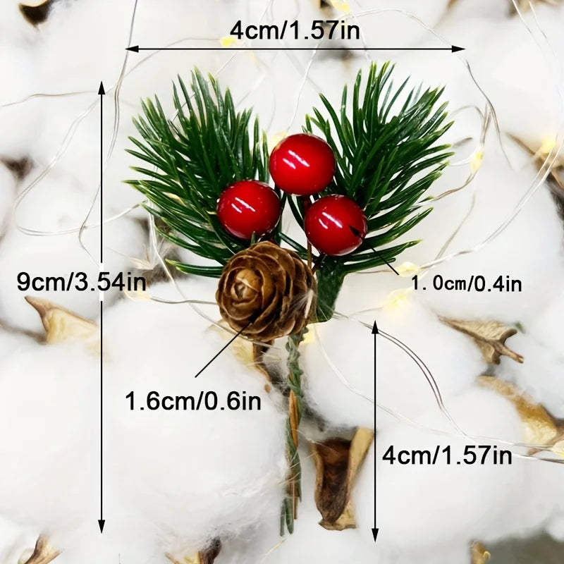 10pcs Artificial Pine Cones & Red Berries'