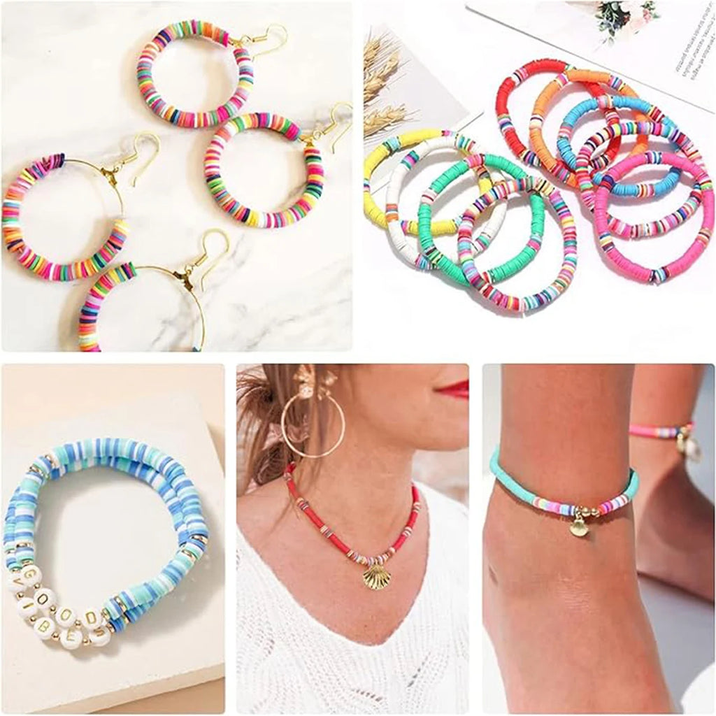 2400pcs clay bead set, DIY jewelry-making set with lobster clasp elastic thread
