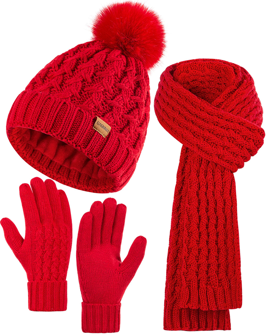 Womens Winter Beanie Hat Touchscreen Gloves Long Neck Scarf Set