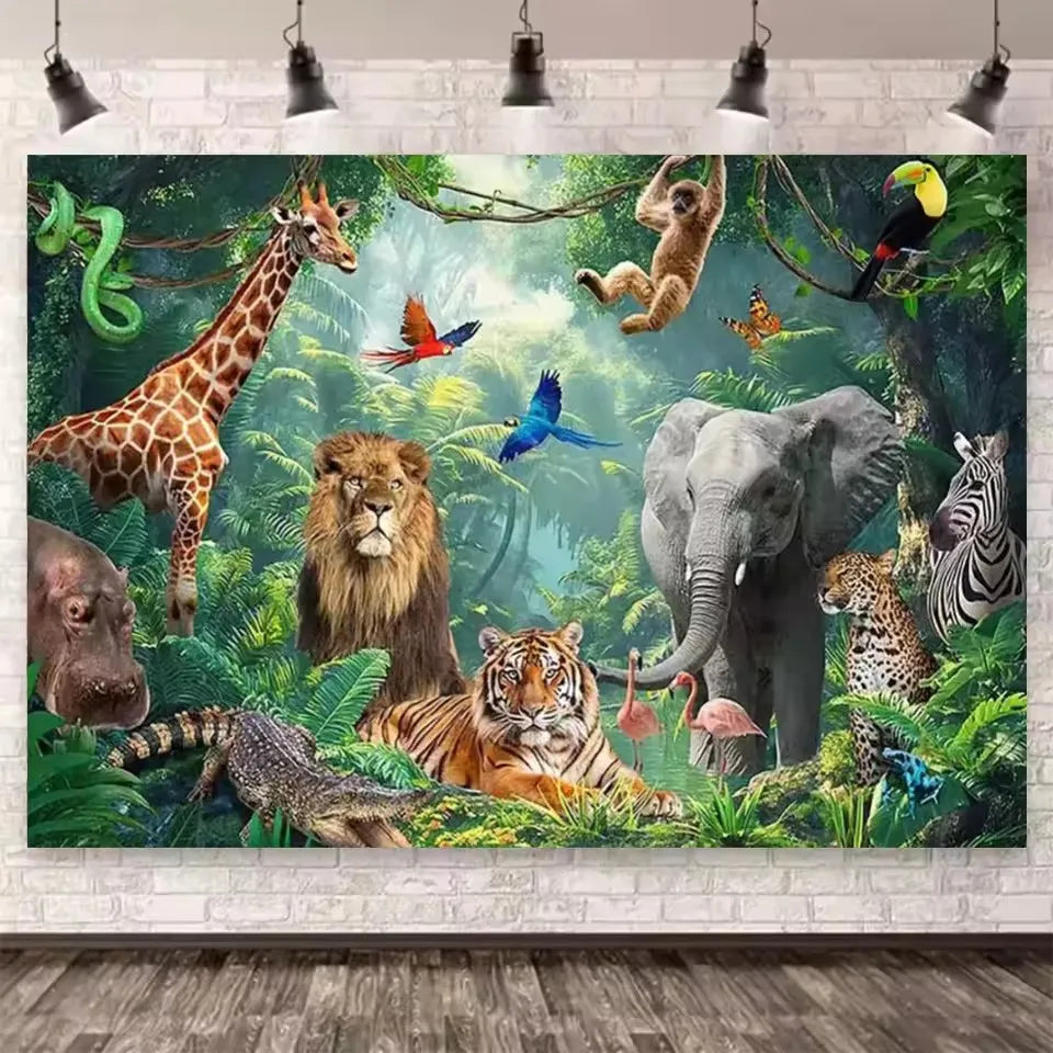 Jungle Forest Paradise Large Size, 5D Elephant Lion Giraffe Diamond Painting, Embroidery.