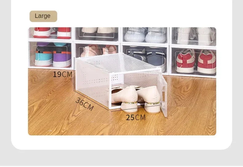 Foldable Clear Plastic Storage Box with Flip Cover Drawer Thick Space Saving Organizer Rack for Shoes Closet Cabinet Bedroom