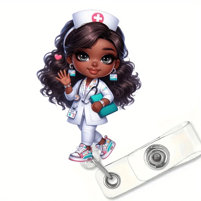 Medical Profession Badge Reel. Cute cartoon nurse design for office, teachers & healthcare staff.