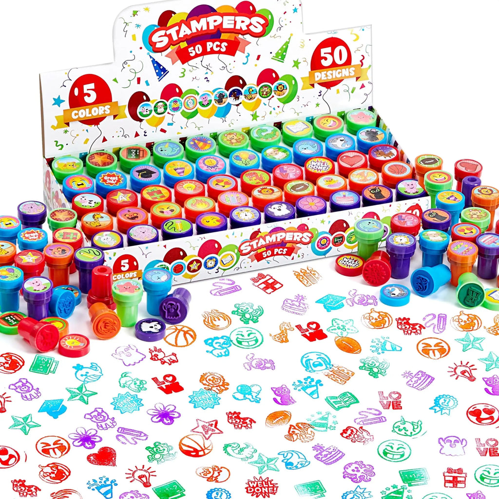 50 Pcs Assorted Stamps Self-Ink Stamps for Kids Birthday,Carnival Prizes, Halloween Gifts