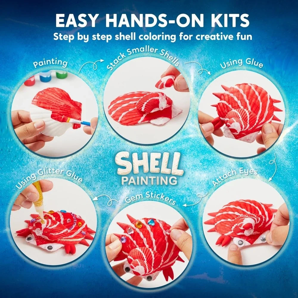 12PCS Kids Sea Shell Painting Kit toy  Glow in The Dark-Arts & Crafts for Boys Girls Ages 6+