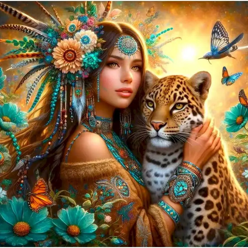 Woman Diamond Embroidery Portrait DIY Picture Rhinestones Painting Leopard Mosaic Full Square Round Home Decor