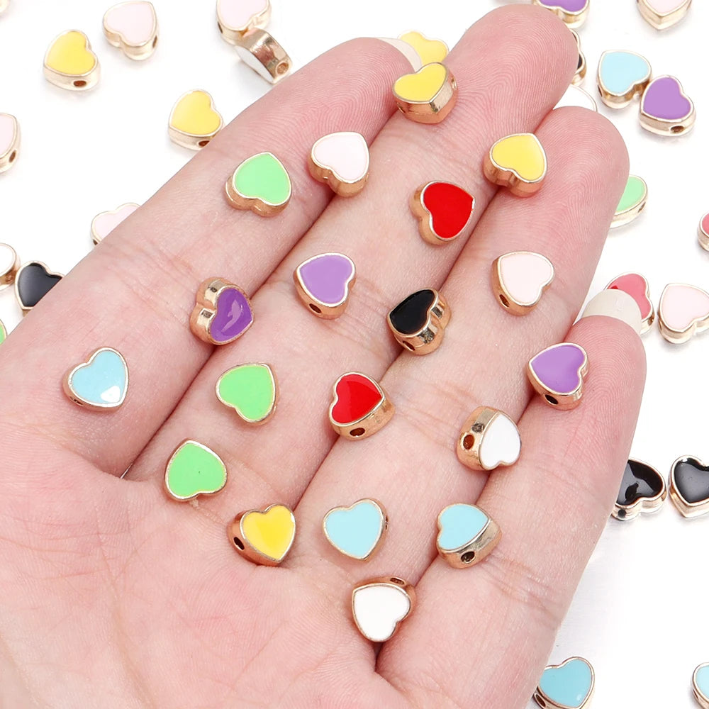 10pcs/Lot 8mm Alloy Double Sided Love Heart Enamel Beads for Jewelry Making Charms Loose Spacer Beads DIY Bracelet Necklace