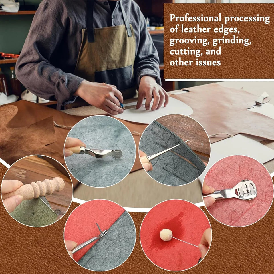 Leather Craft Tools Kit with Awl Stitching Punch Hole Sewing Needles for Leathercraft