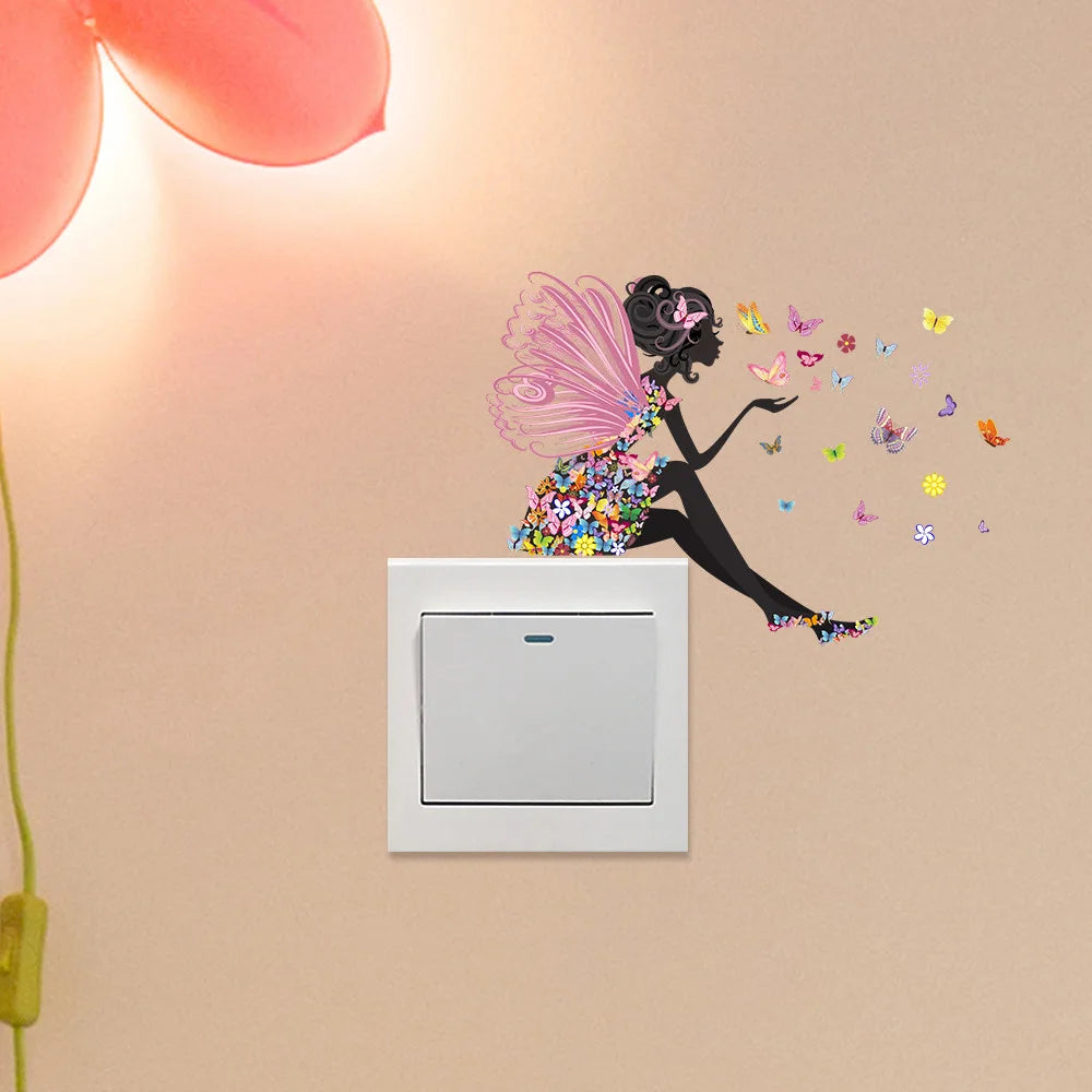 wall stickers switch Butterfly girl children's room, mural Self-adhesive Wall Decals