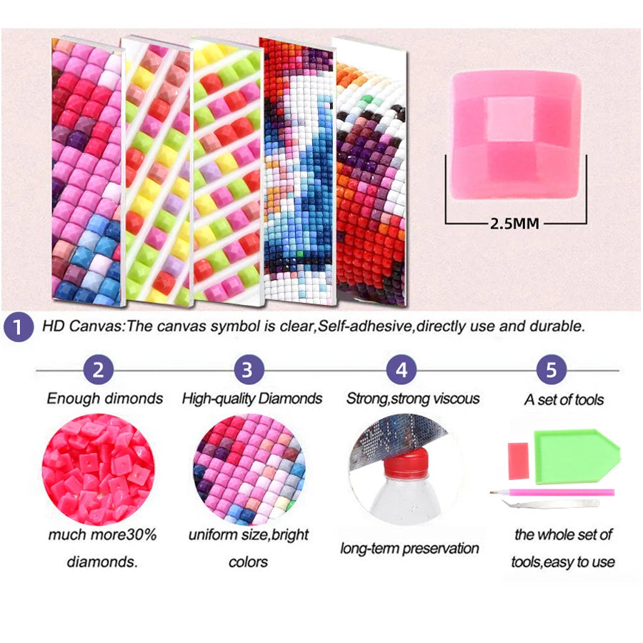 5D DIY Diamond Painting Art Full Square Round Diamond Mosaic Cross Stitch Kit .