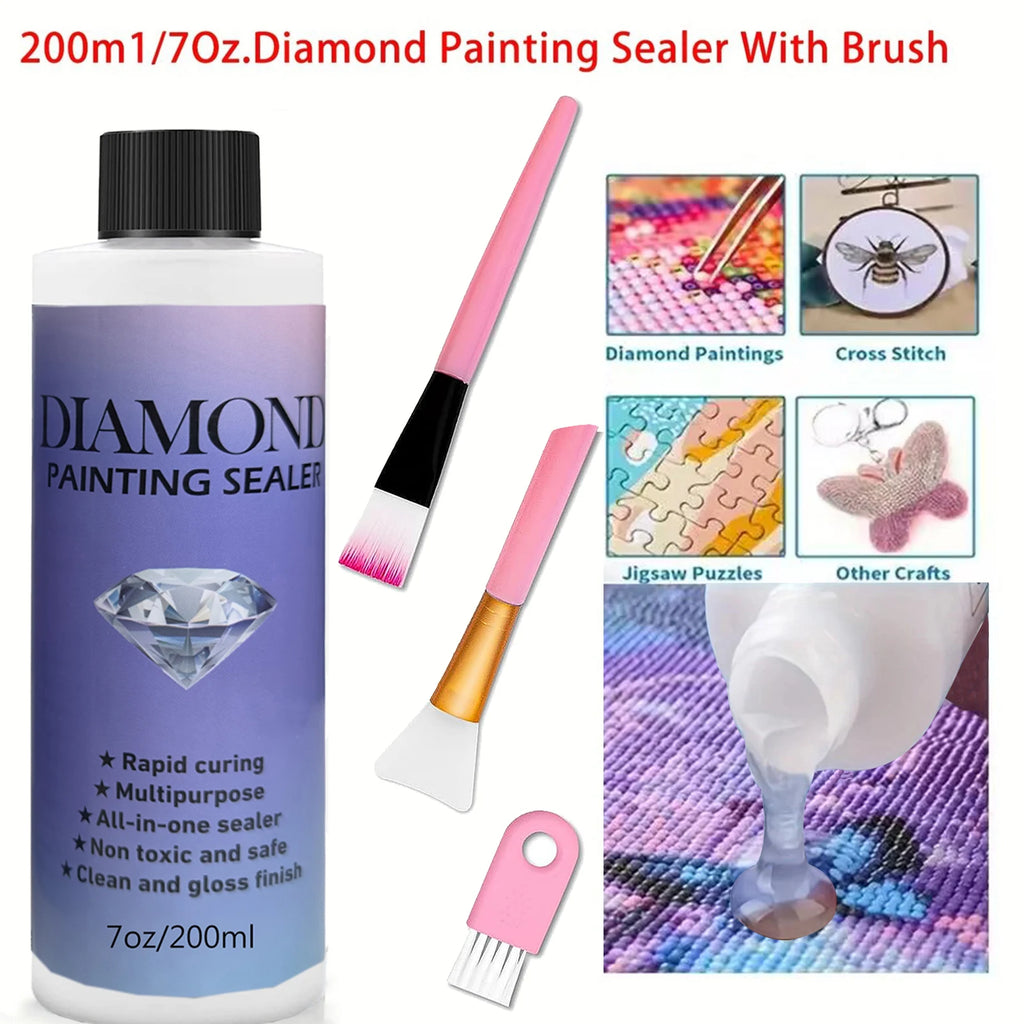 60ML/120ML/200ML Diamond Painting Sealer with 3 Pcs Brushes.