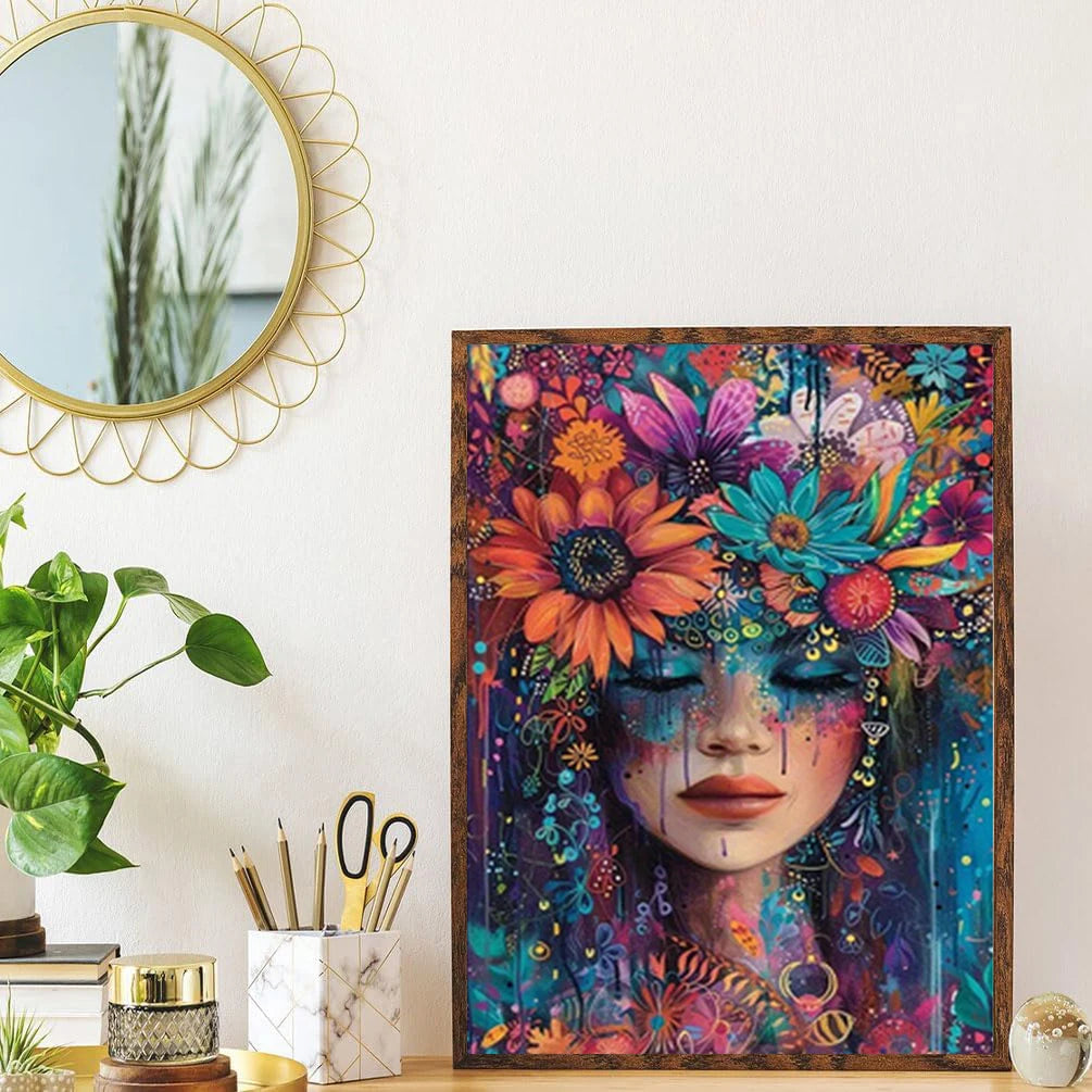 5D DIY Art Diamond Painting Woman Flowers Mosaic Cross Stitch Kit